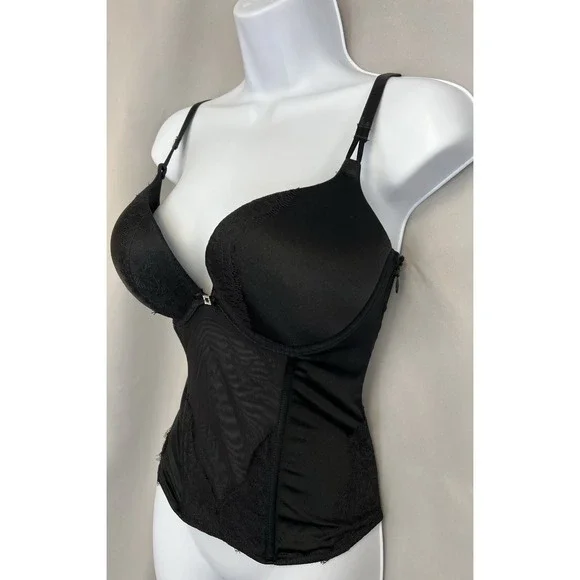 Victoria's Secret Women's Black Lace Push Up Corset Top Bra  34D Sexy - Picture 2 of 11